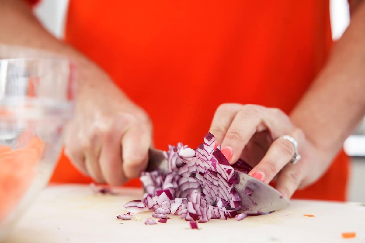 dicing red onion