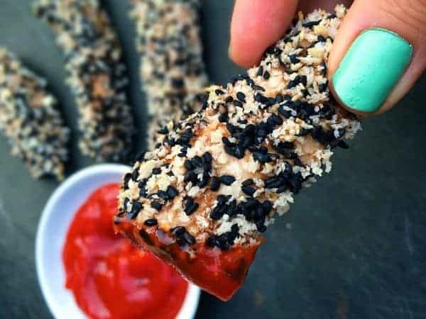 Sesame Panko Crusted Baked Chicken Fingers - The Lemon Bowl