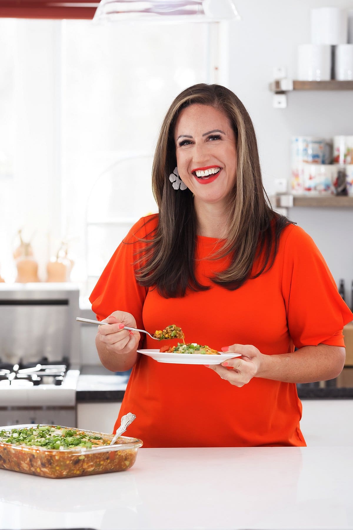liz eating enchilada farro