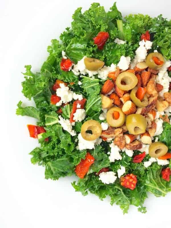 Kale Salad with Green Olives, Almonds and Feta - The Lemon Bowl