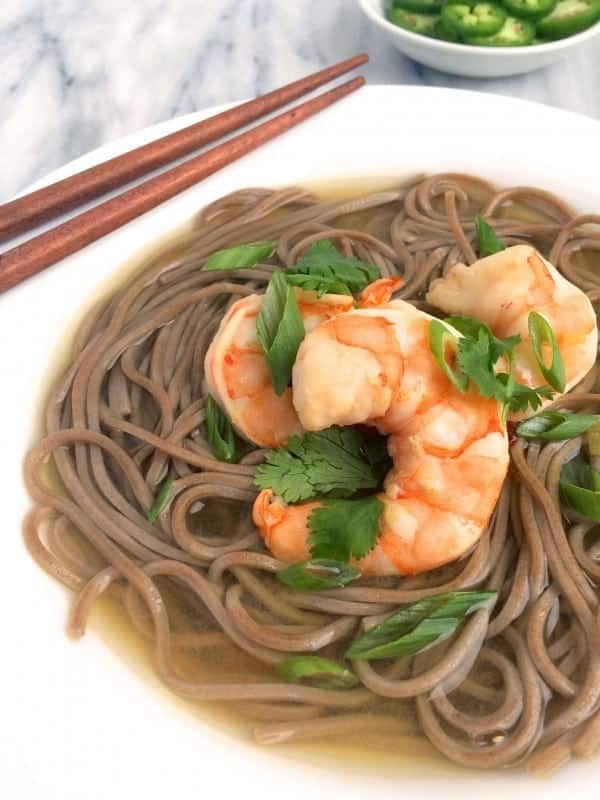 Soba Noodles and Shrimp in Gingered Broth