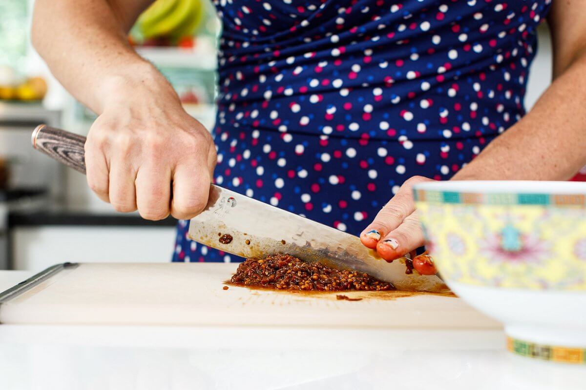 Liz cutting chipotle
