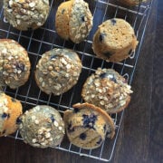 Blueberry Oatmeal Muffins on a cooling rack