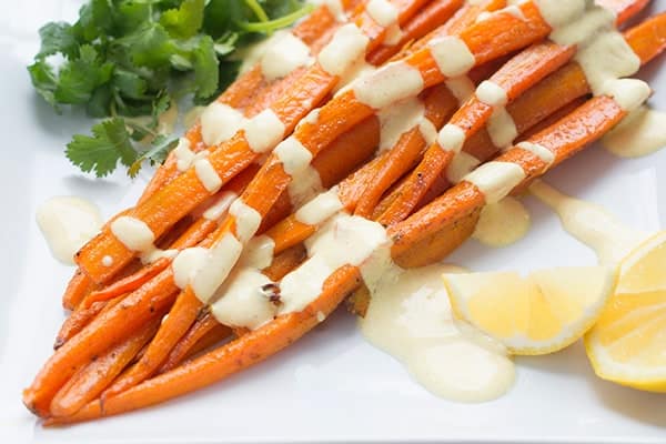 Moroccan Spiced Roasted Carrots with Yogurt Sauce - a fast and healthy side dish recipe