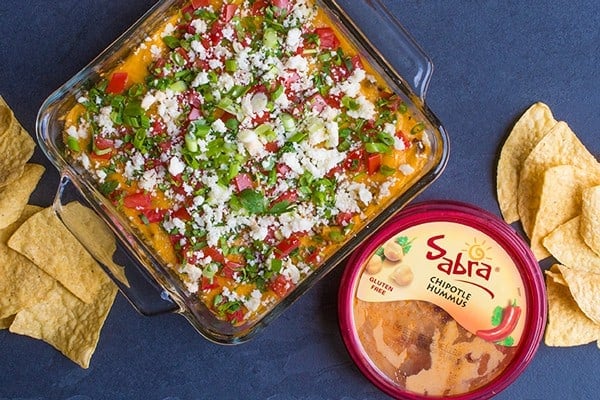 5-Ingredient Mexican Baked Hummus Dip - a quick and easy appetizer recipe