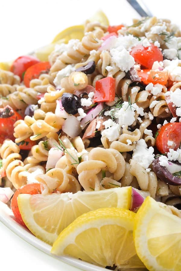 Greek Pasta Salad with Feta and Olives - a delicous summer side dish recipe