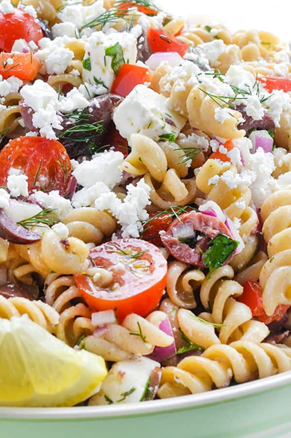 Greek Pasta Salad with Feta and Olives - a fresh side dish recipe