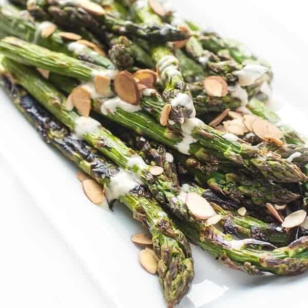 Grilled Asparagus with Tahini Lemon Sauce