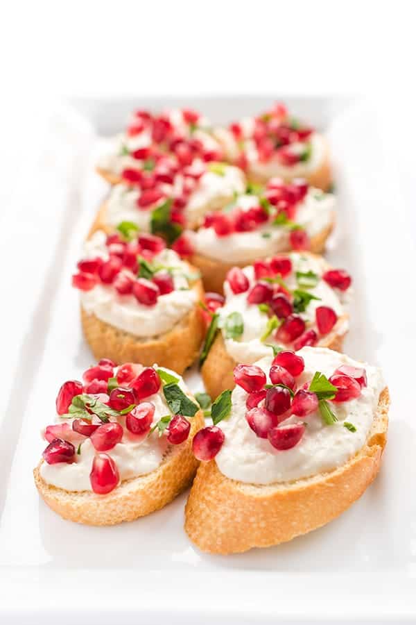 Roasted Garlic Whipped Feta Crostini