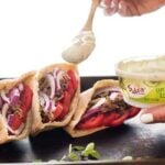 Slow Cooker Pork Souvlaki with Greek Tzatziki Sauce -a gluten free dinner recipe