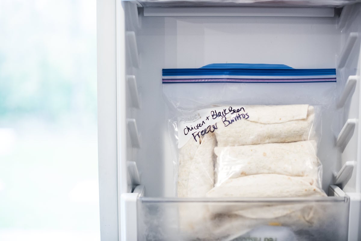 freezer bags of homemade burritos