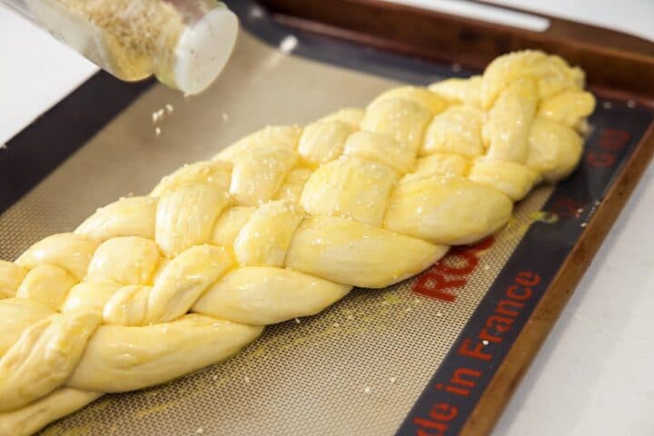 Adding Sesame Seeds to Challah