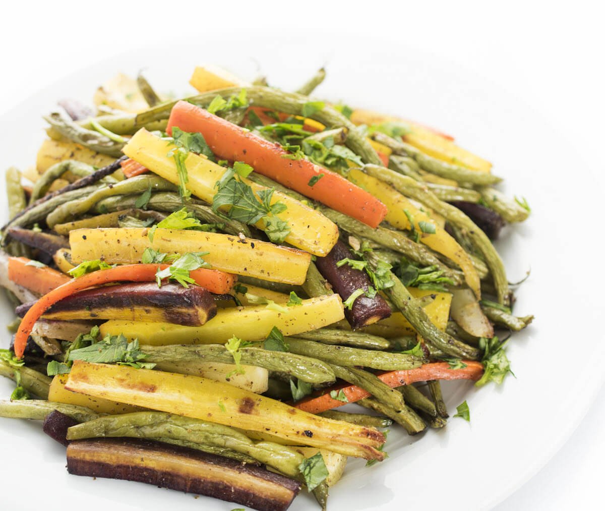 Za'atar Roasted Carrots and Green Beans on a plate