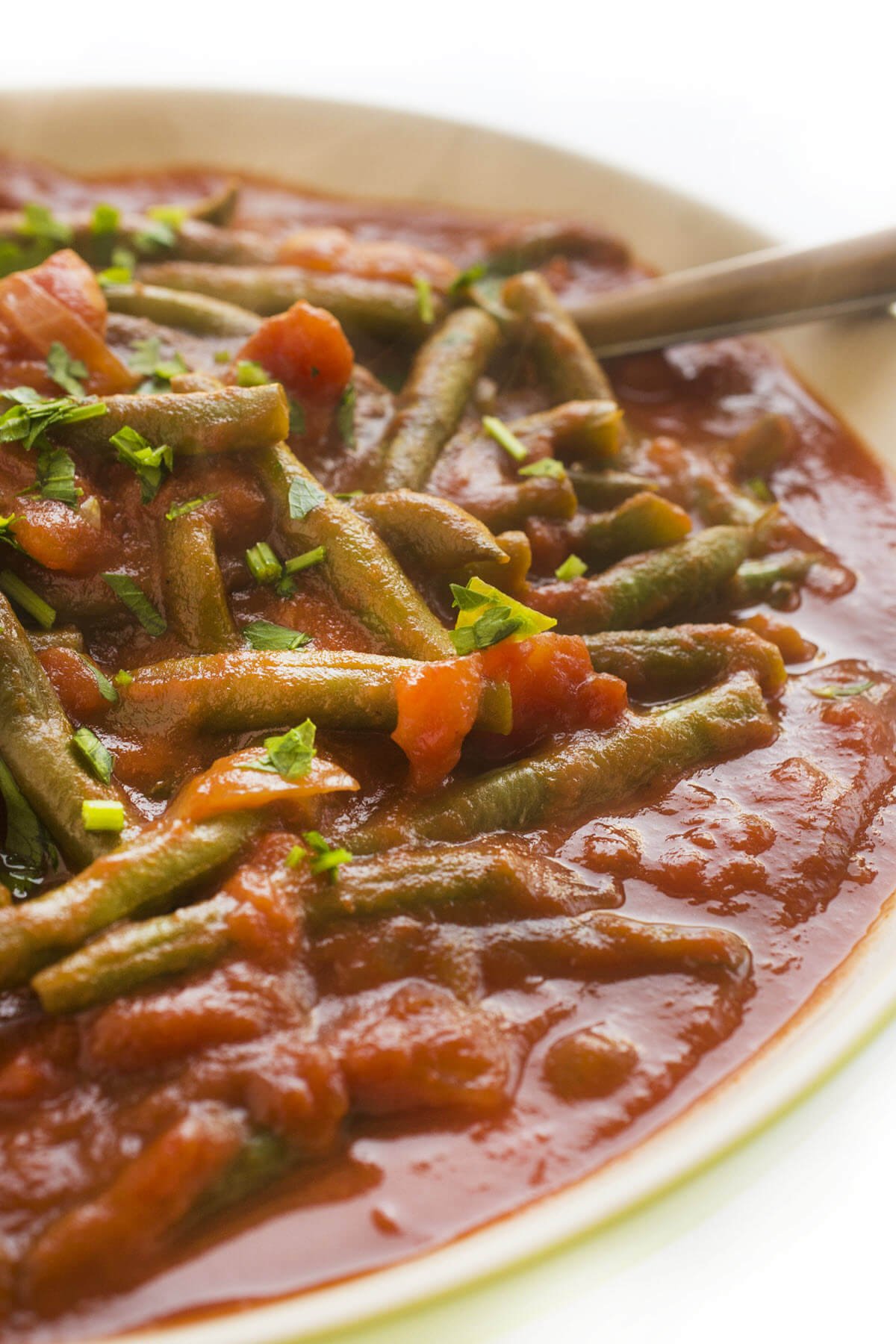Lebanese Green Beans with Tomatoes in a bowl