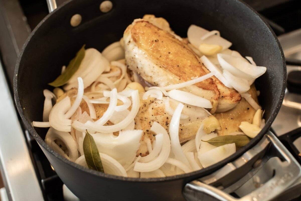 Chicken Adobe with Onions in pot