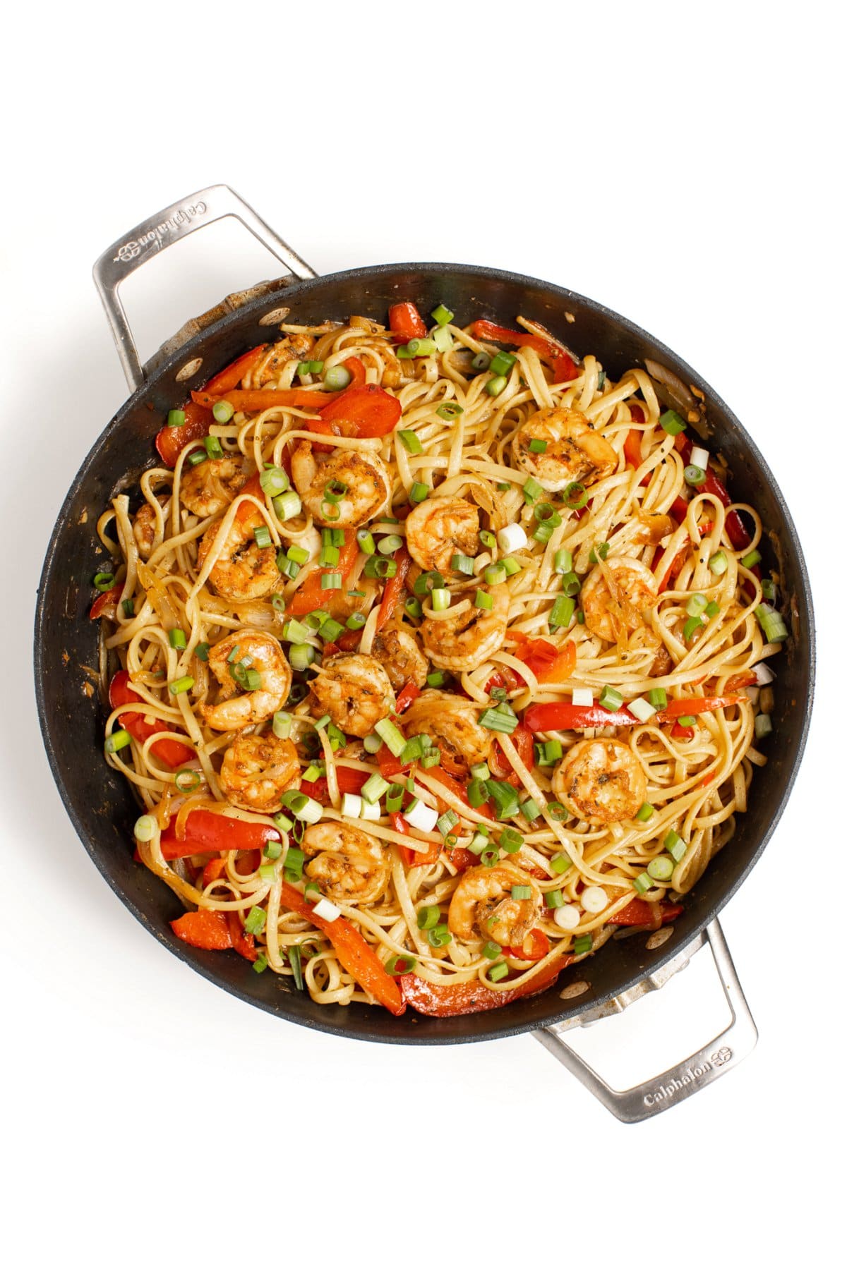 Cajun Shrimp Pasta garnished with scallions