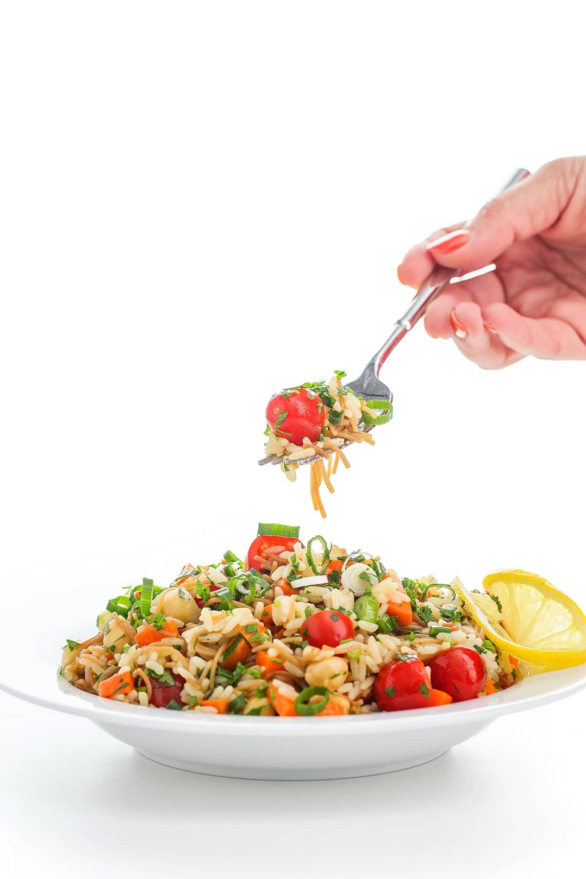Forkful of Lebanese rice salad.