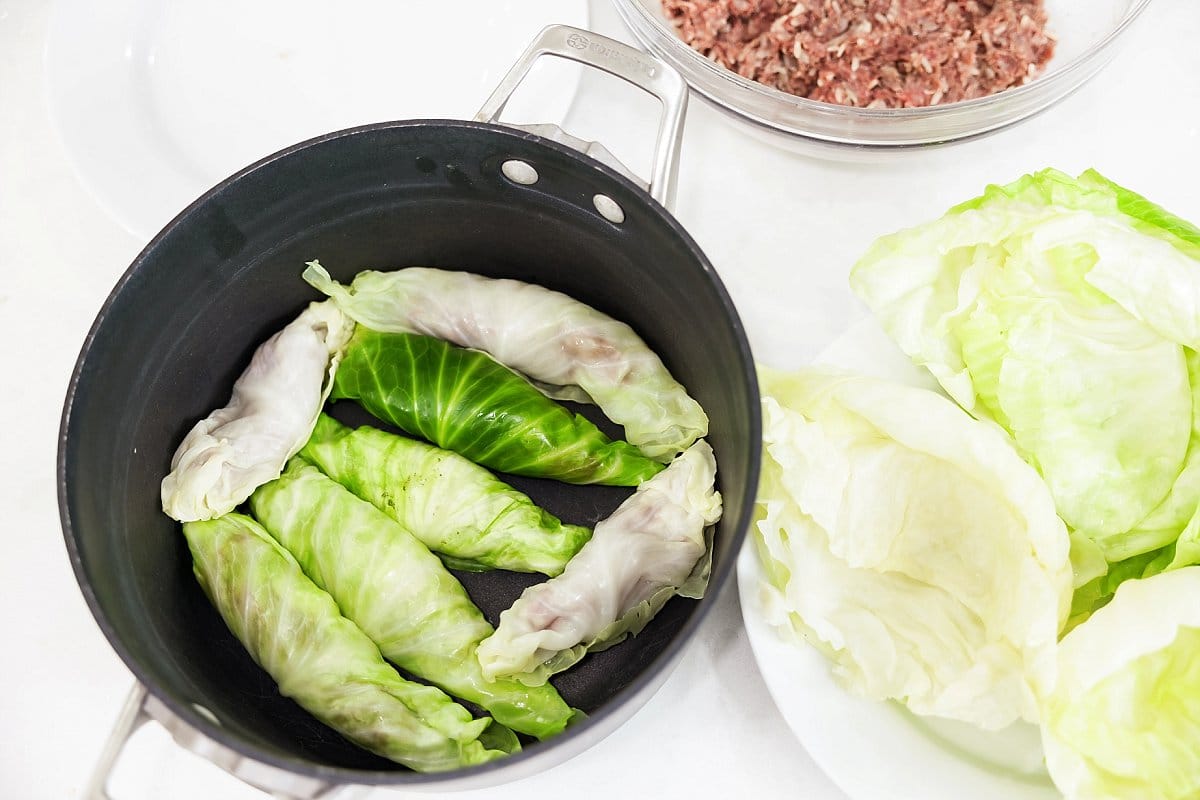 Lebanese Stuffed Cabbage Rolls in a pan