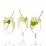 Lemon basil white wine spritzer image in a wine glass