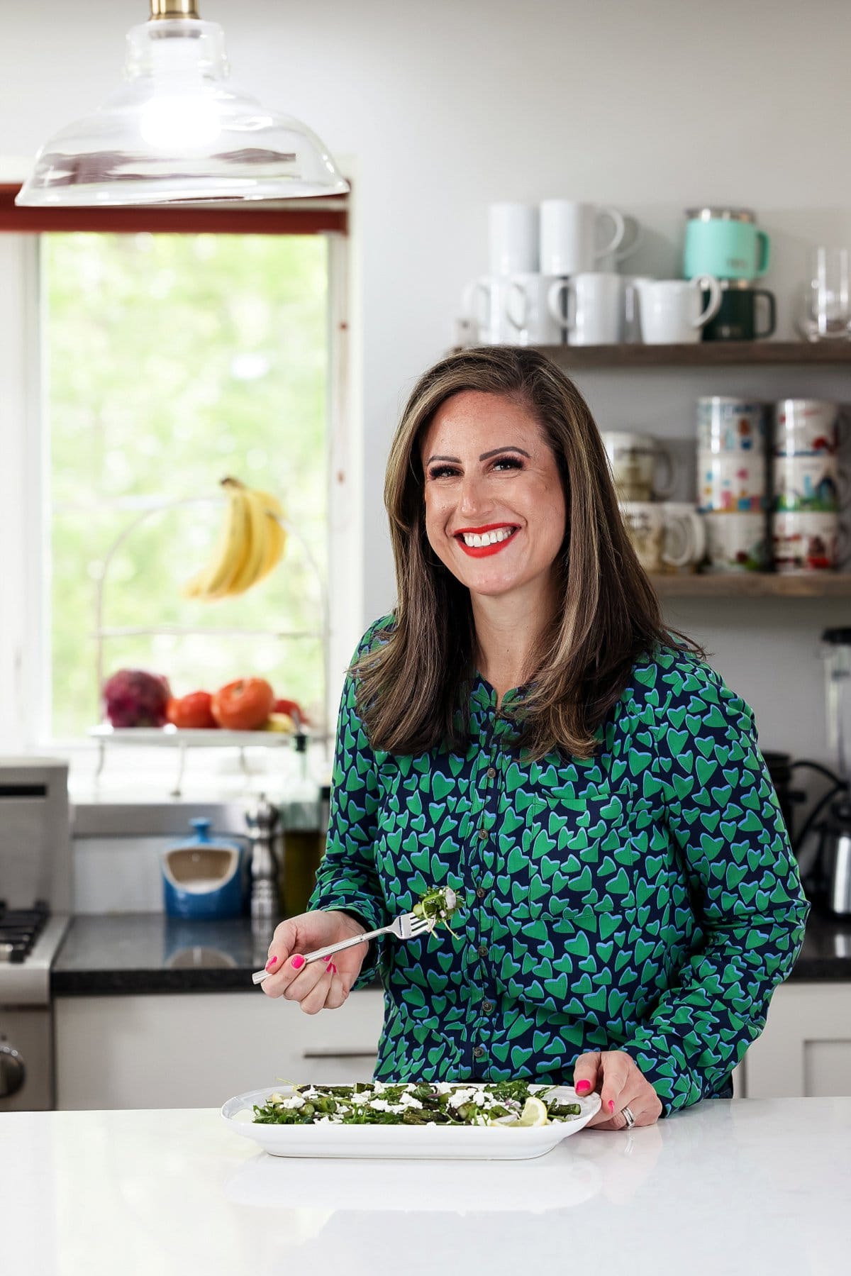 Liz Eating Grilled Asparagus Salad