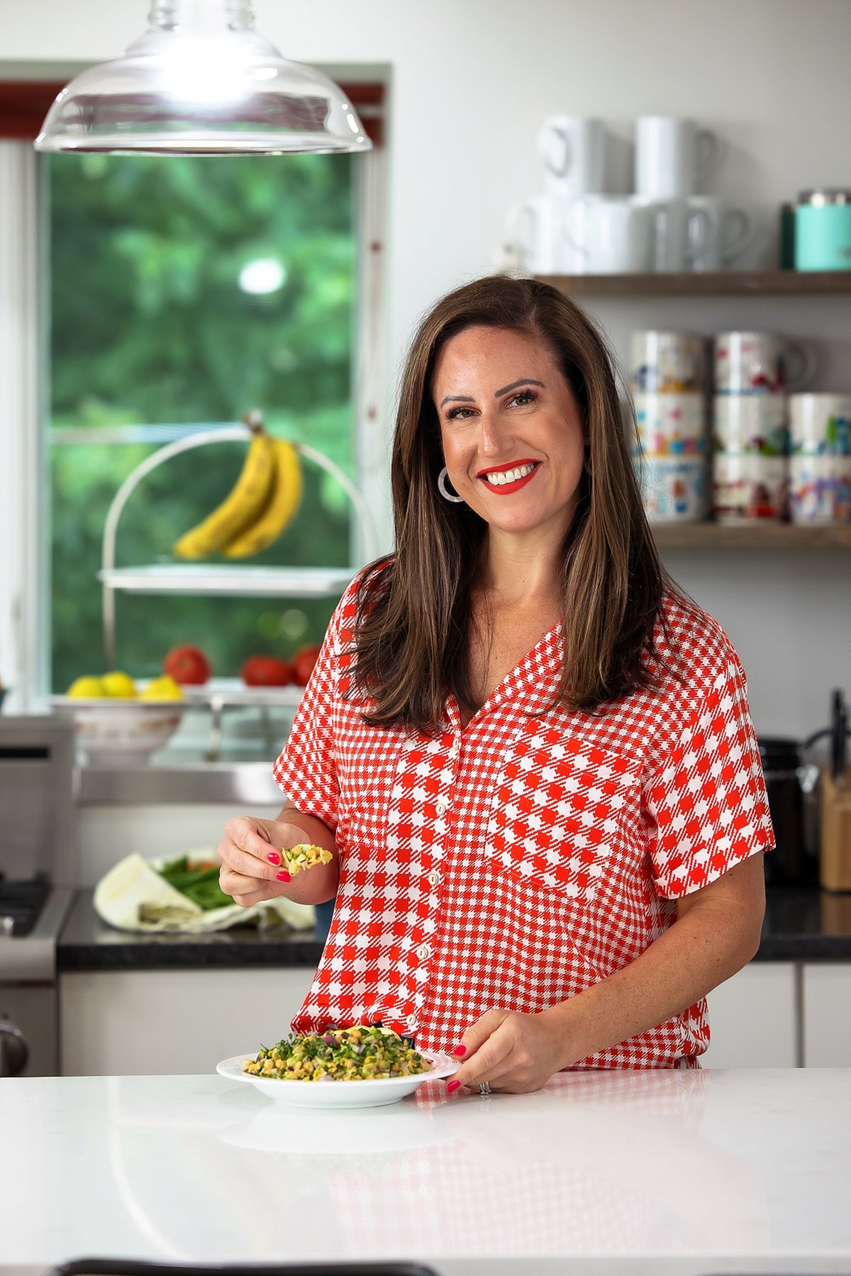 Liz enjoying smashed chickpea salad
