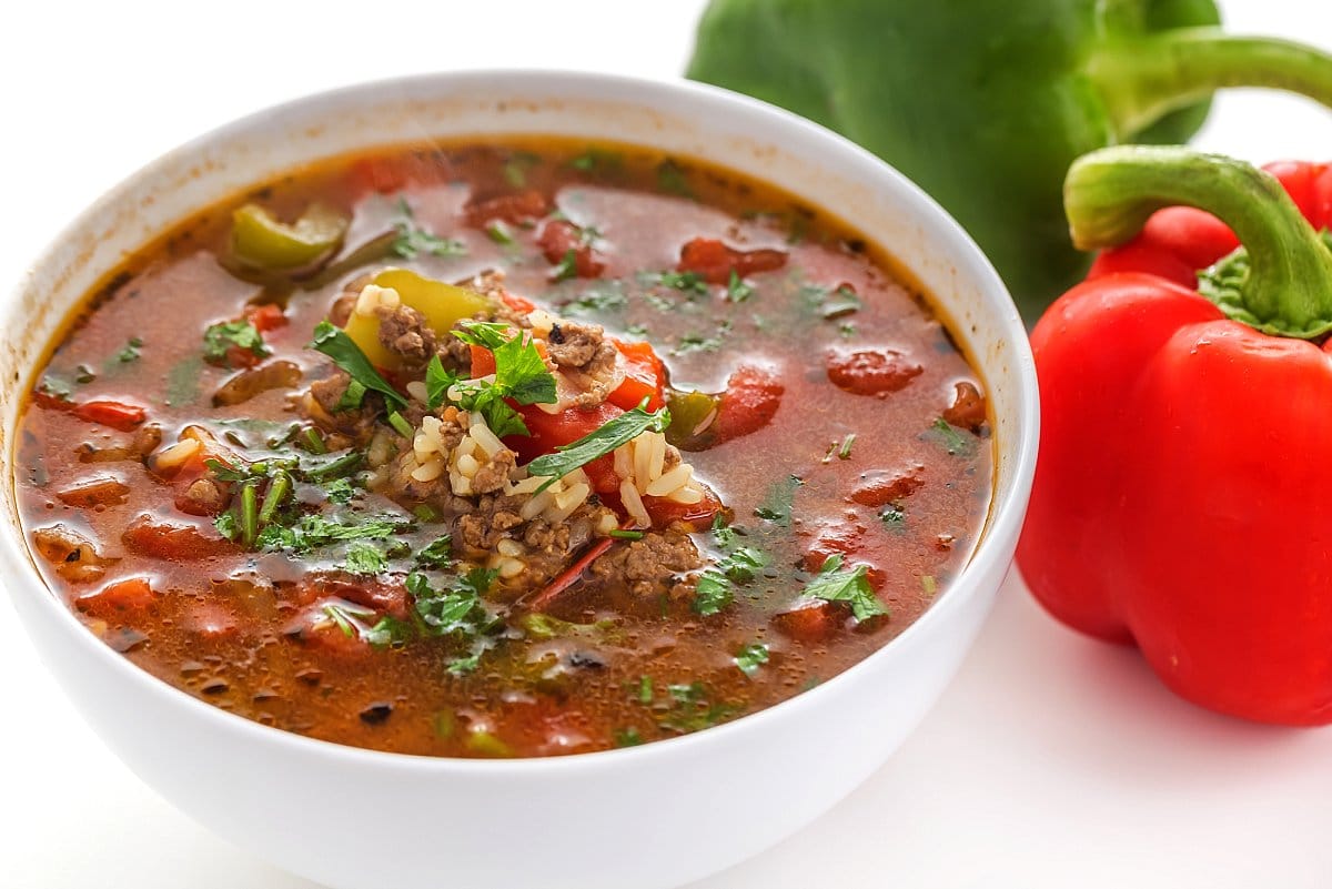 bowl of stuffed pepper soup