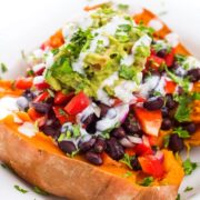 view of black bean stuffed sweet potato