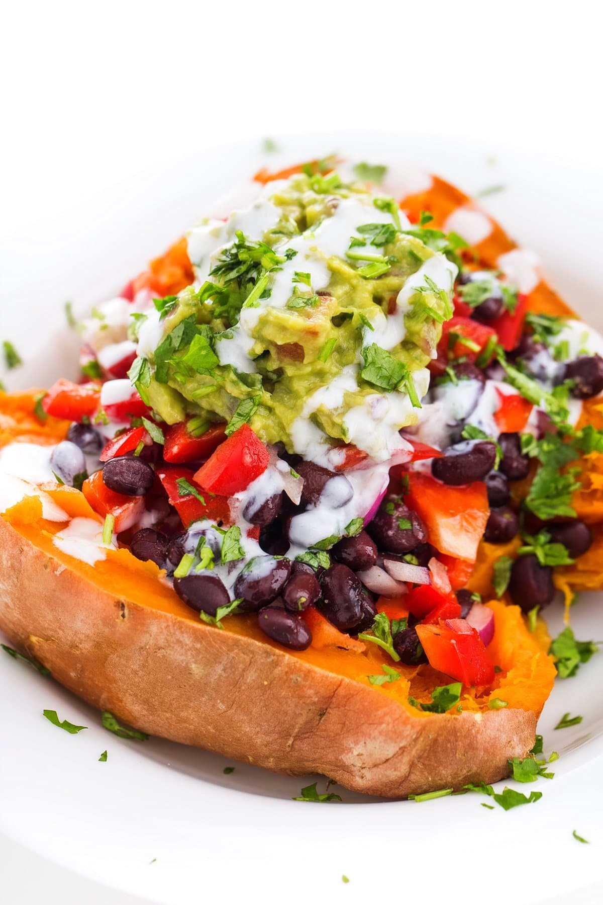 view of black bean stuffed sweet potato