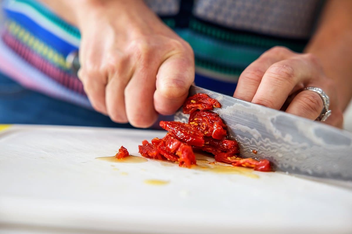 Chopping sundried tomatoes
