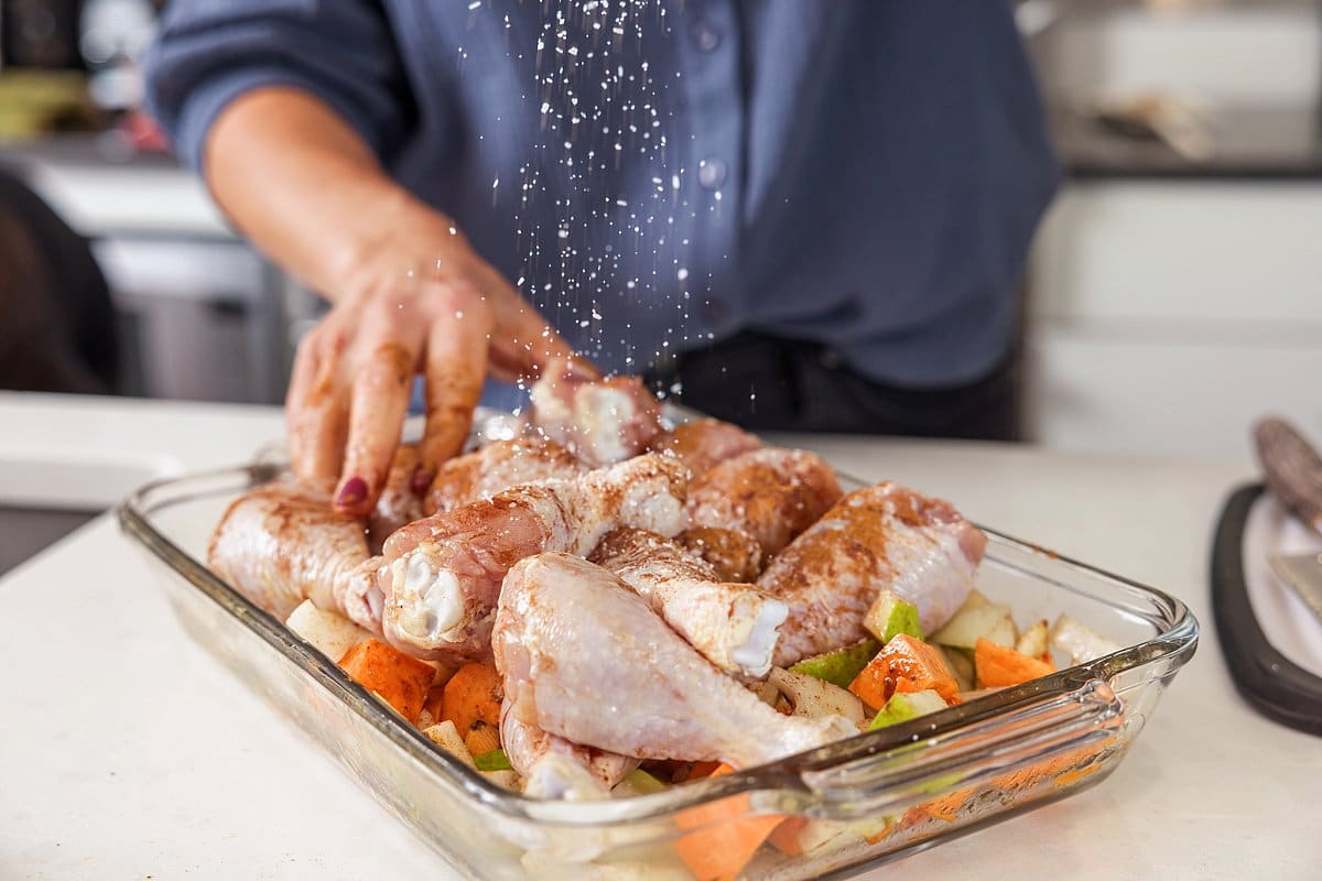 A tray of raw chicken