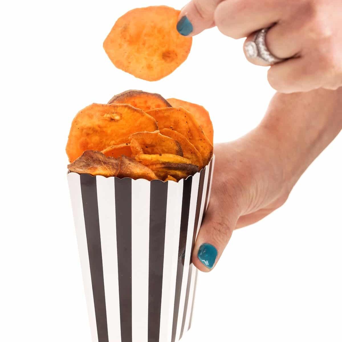 A close up of sweet potato chips