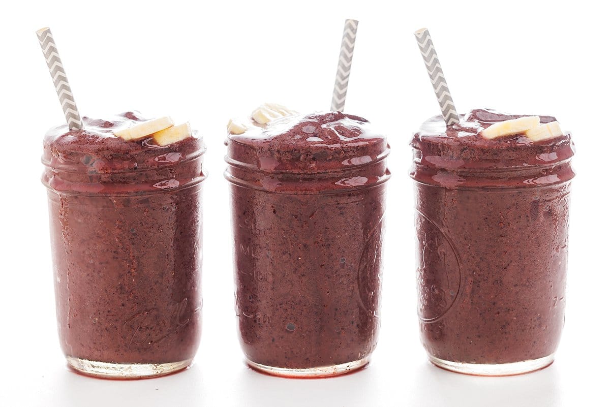 Row of Kale Banana Berry Smoothies