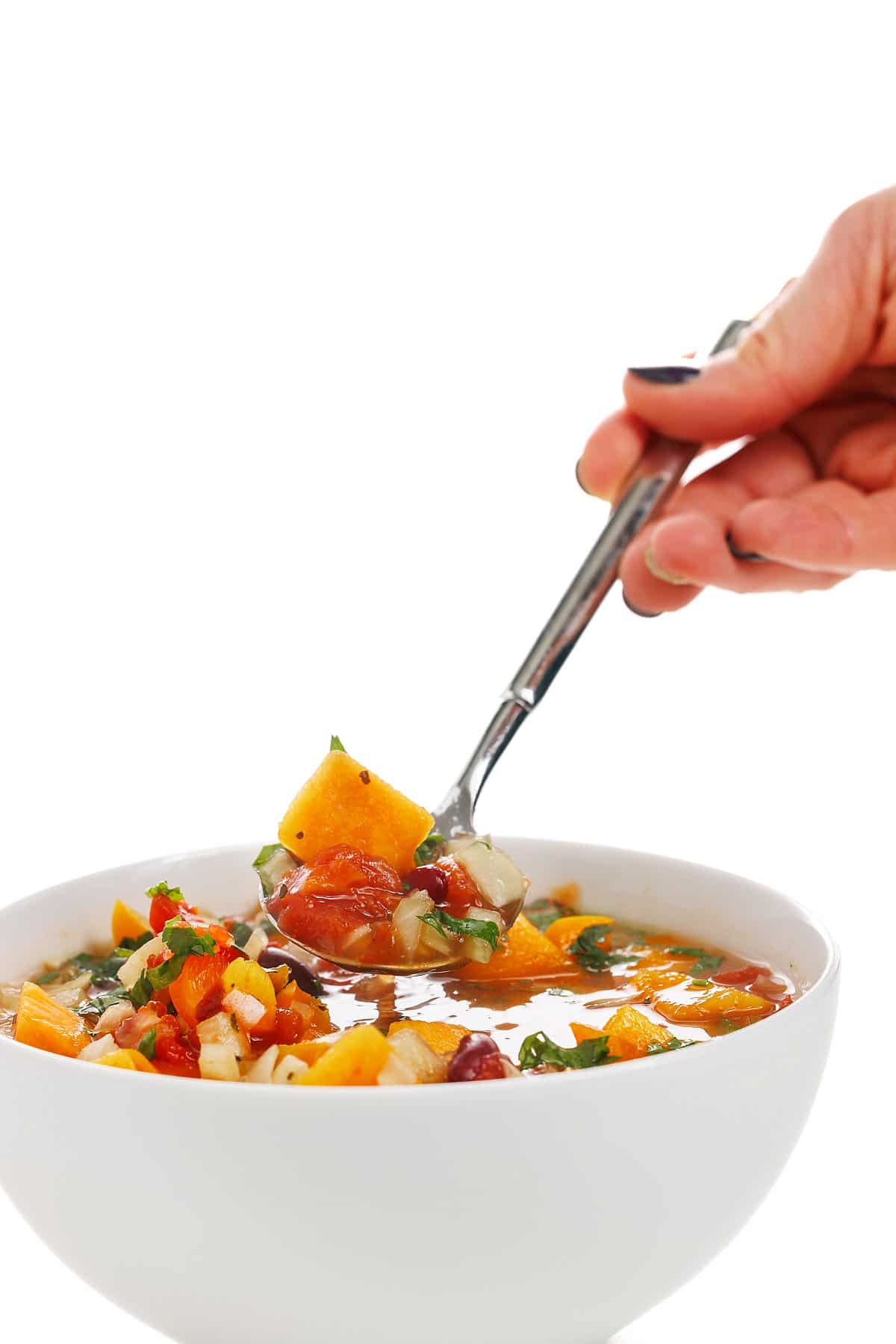 Spoonful of butternut squash soup.
