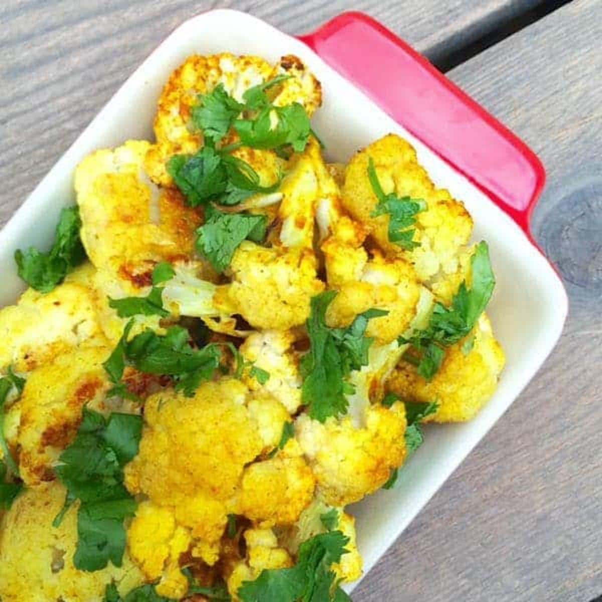 roasted curried cauliflower on a plate