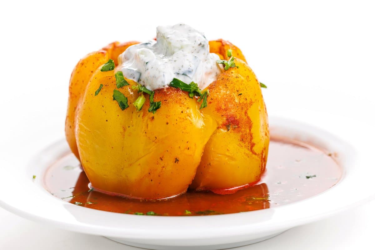 Stuffed bell peppers with Lebanese spices.
