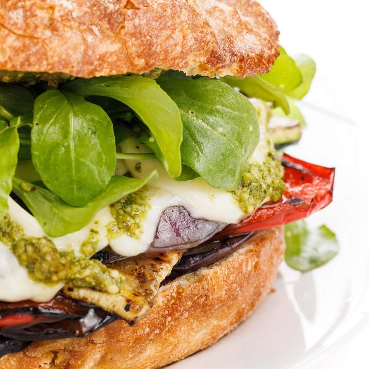 Grilled Vegetable Sandwich with Pesto and Mozzarella