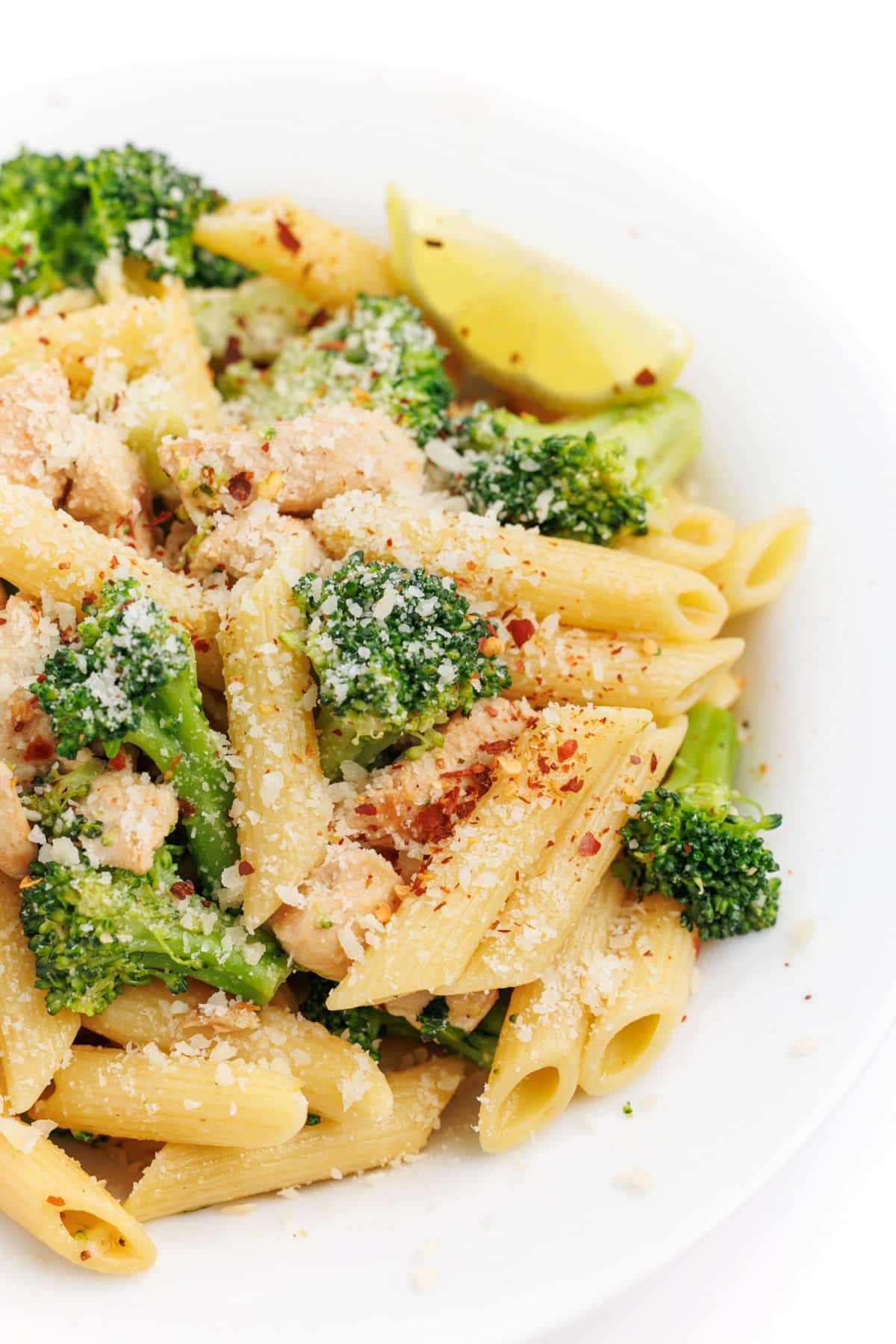 Chicken broccoli pasta with lemon butter sauce.