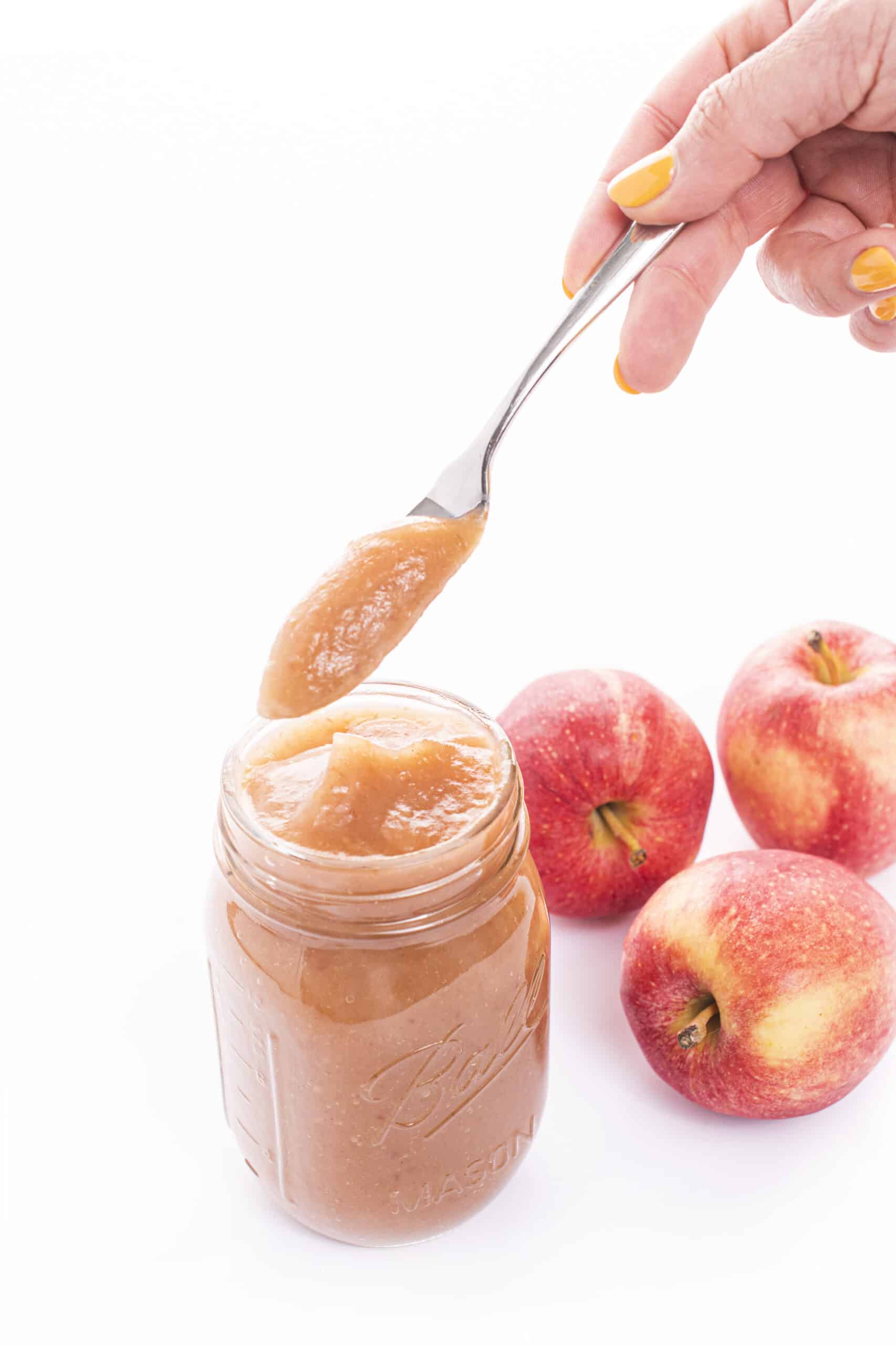 Spoonful of slow cooker apple butter.