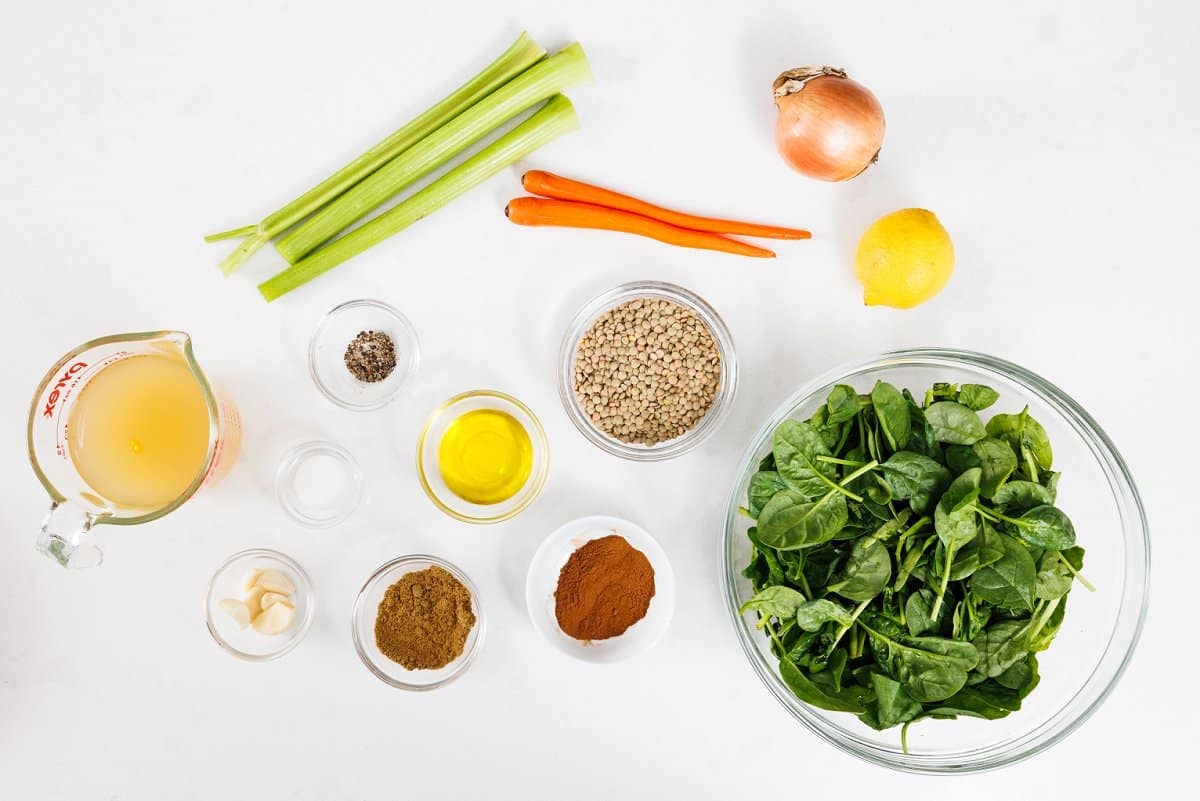 Ingredients for Lebanese lentil soup.
