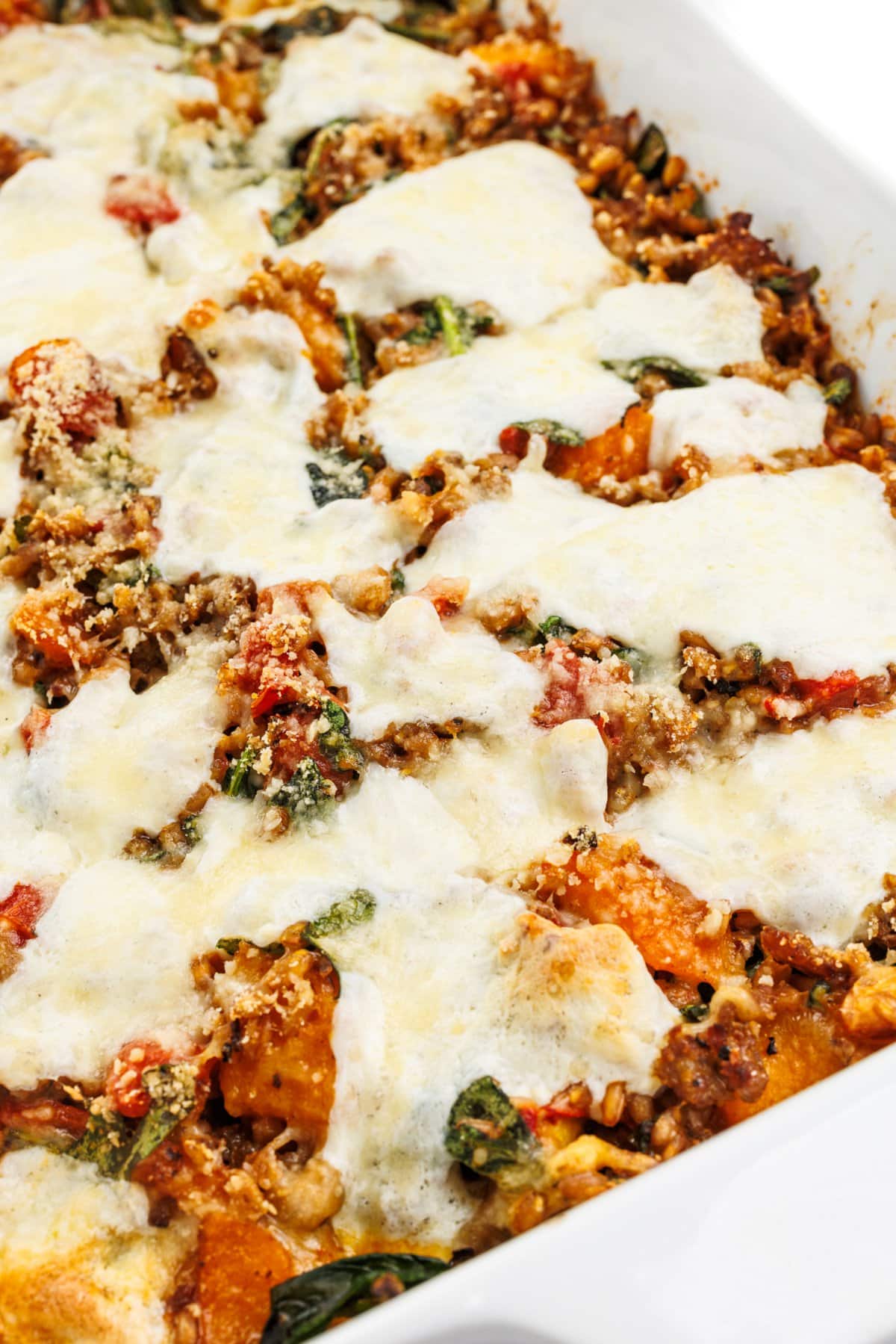 Italian sausage and butternut squash farro bake.