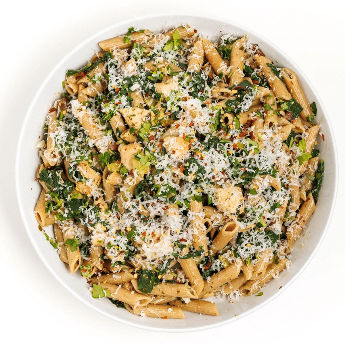 Pesto Chicken Pasta with Swiss Chard
