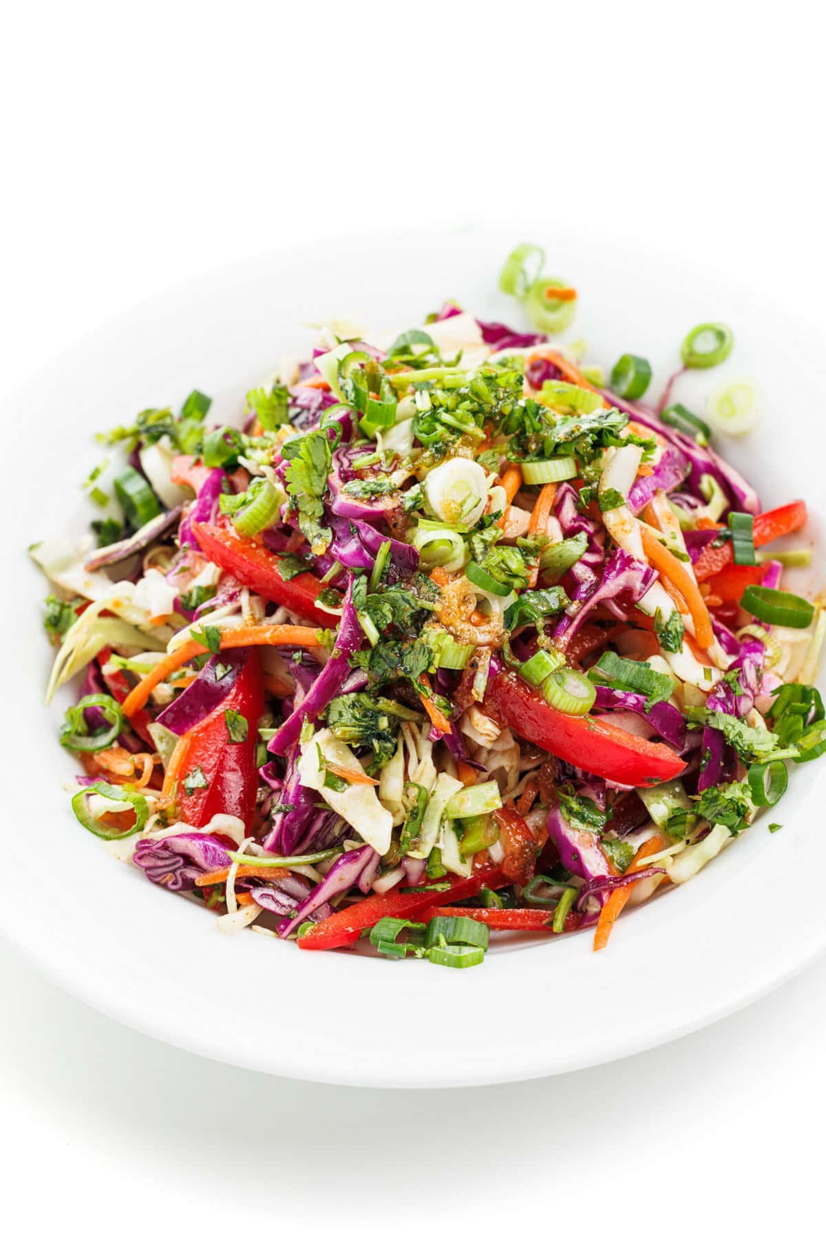 Mexican slaw with honey lime vinaigrette topped with fresh cilantro and green onion.