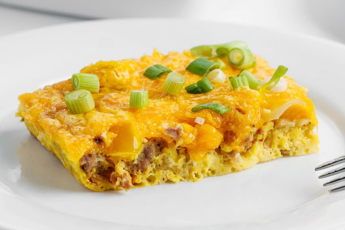Cheesy sausage and pepper egg bake.