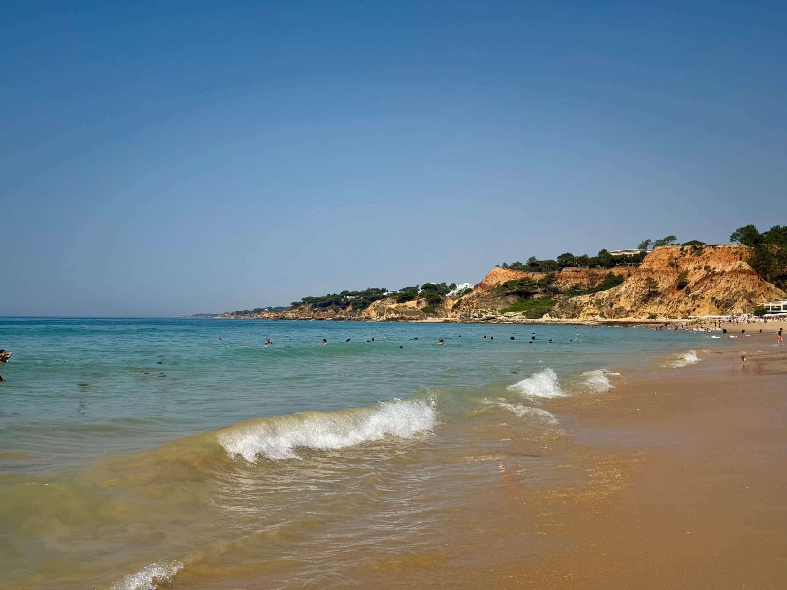 View of the beach along the algarve coast in Albufeira.