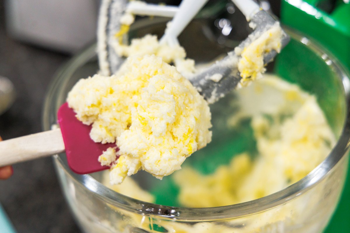 Lemon shortbread cookies dough fully mixed.